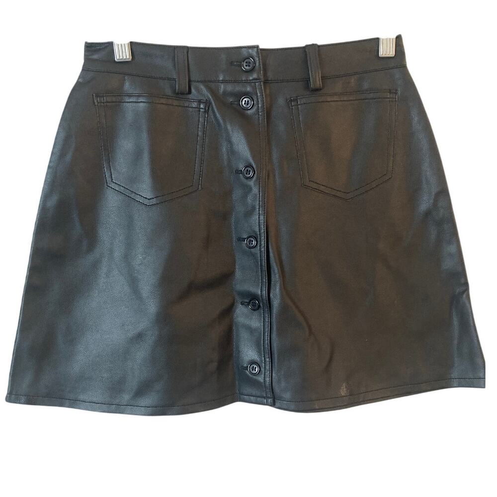 United Colors Of Benetton PVC Skirt Womens 42 Black Button Front Made In Italy